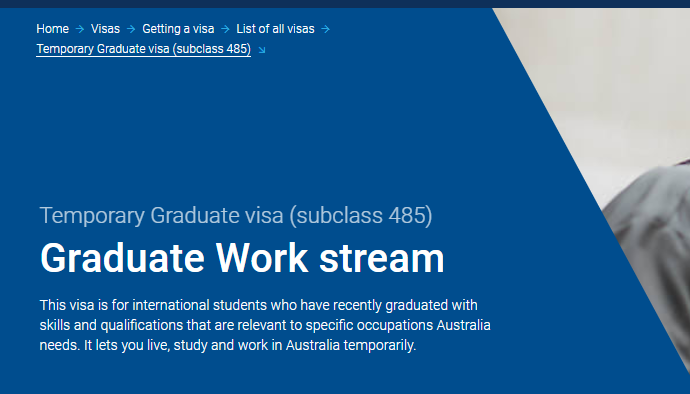 此签证俗称老485签证，是在澳洲读了本科以下学历的留学生在毕业后申请的工作签证。