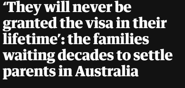说到下签，今天澳洲三个主流媒体又同时关注澳洲父母移民极度不合理的等待时间