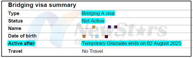 过桥签下签信里都会有一块叫做Bridging visa summary的内容