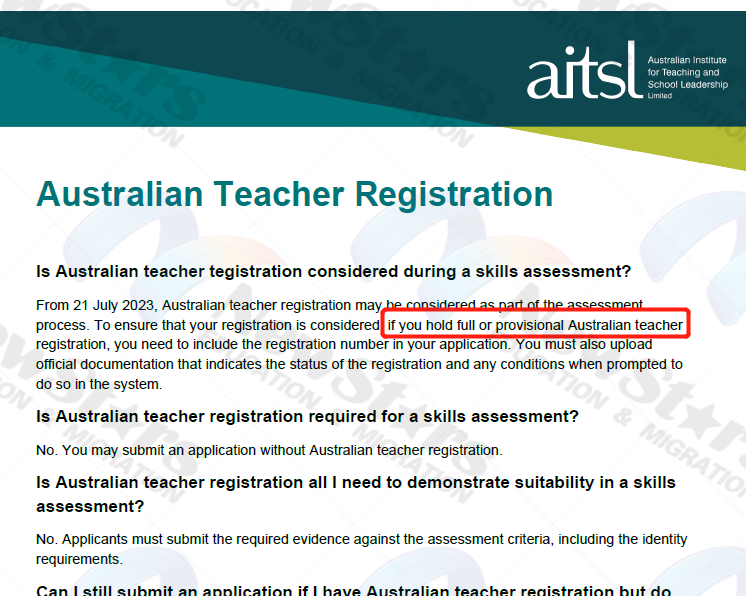 用Full or Provisional的来尝试豁免语言要求的8778做AITSL中教职评的。