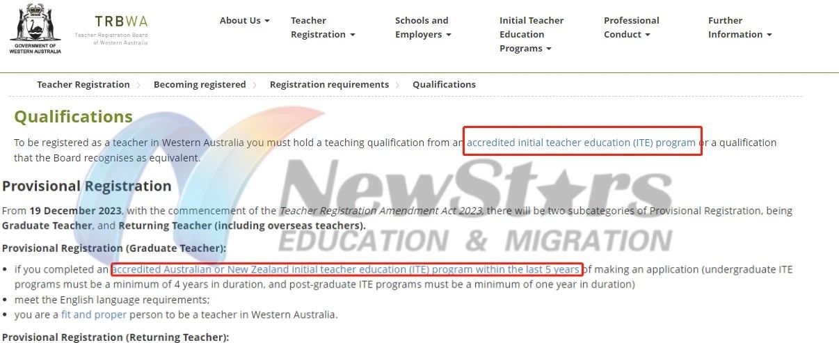 西澳教师资格注册证对学历的要求是ITE的课程