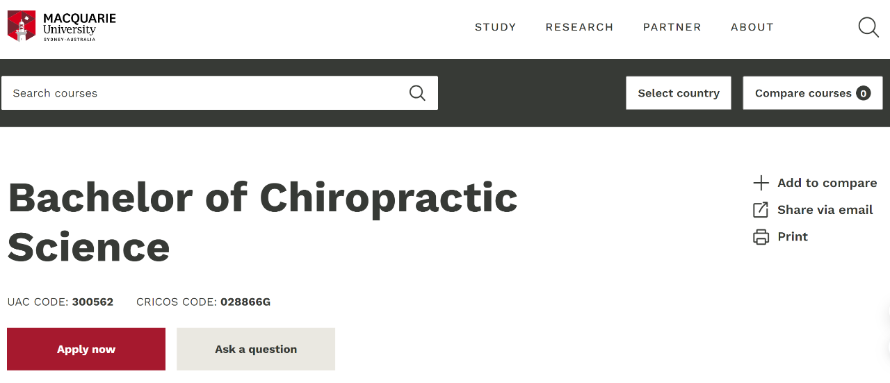 Bachelor of Chiropractic Science 