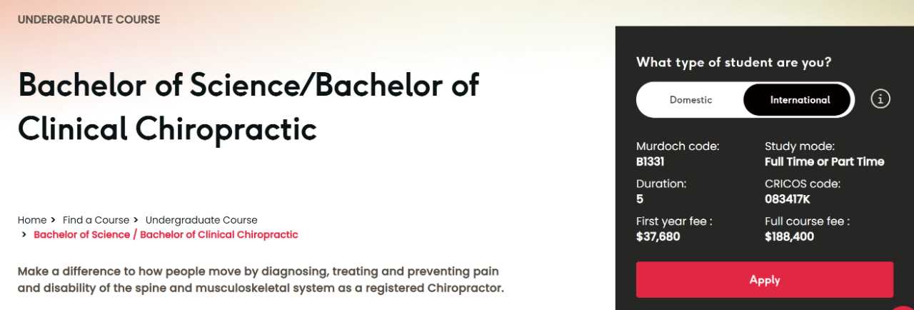 Bachelor of Science / Bachelor of Clinical Chiropractic