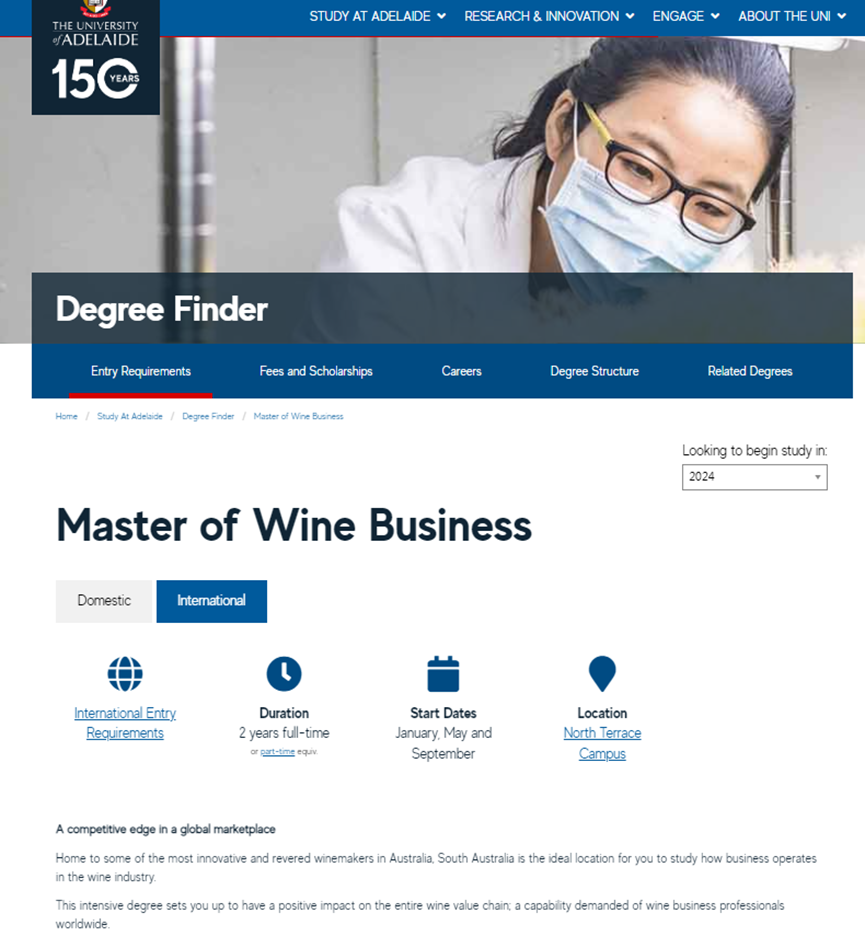 葡萄酒商业硕士（Master of Wine Business）